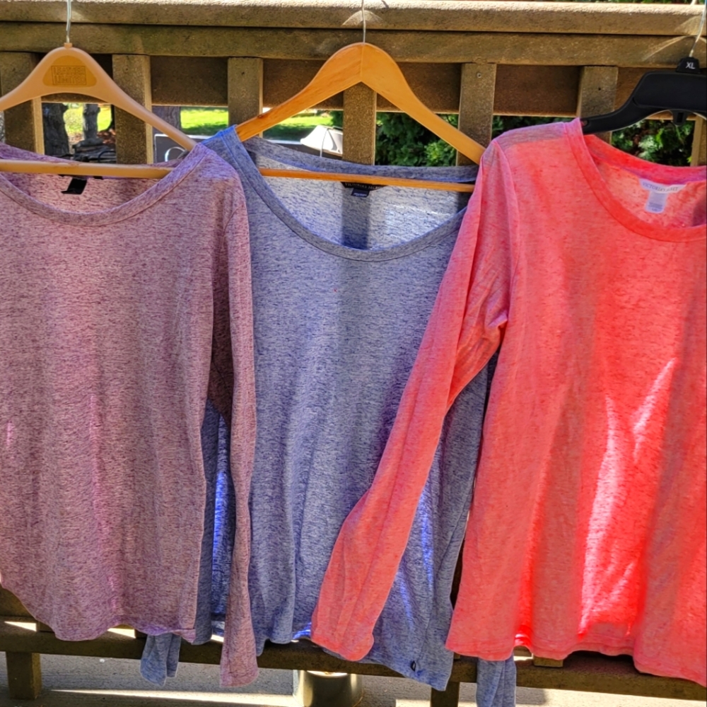Lot of 3 Victorias secret long sleeve lightweight burnout tees l-xl